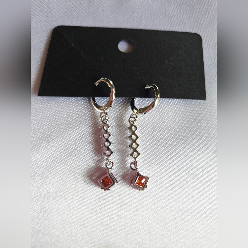 Pretty Bird Silver Earrings with Red Accents - Picture 2 of 3